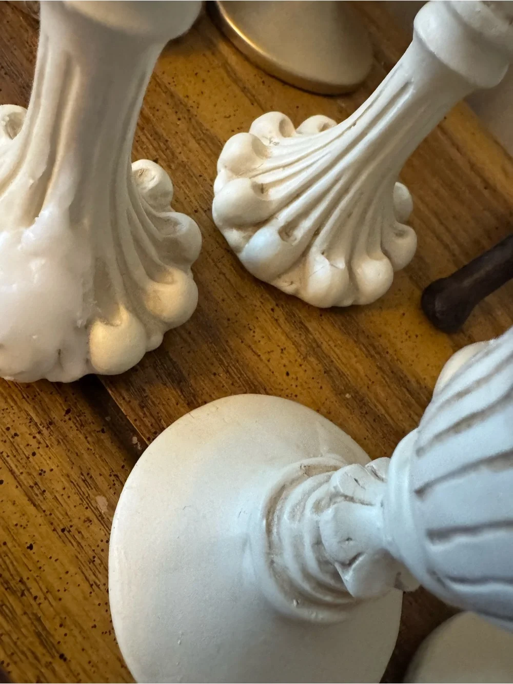 5 Shabby Chic Cream Resin Candlestick Holders French Country Set 1990s Vignette